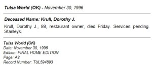 Krull, Dorothy J. - Obituary, 1996