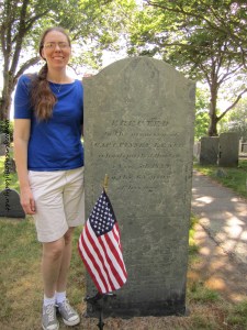 Me with my ancestor Capt. Finney Leach at Burial Hill, Plymouth.