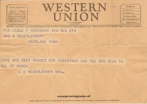 Undated Christmas telegram from 1942 or 1943