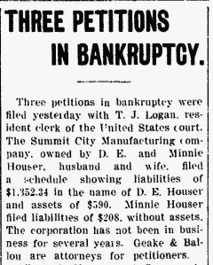Houser, David & Minnie - File bankruptcy, 1902-01-16