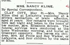 Kline, Nancy - Obituary, 1911