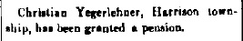 Yegerlehner, Christian - Granted pension, 1889-11-07