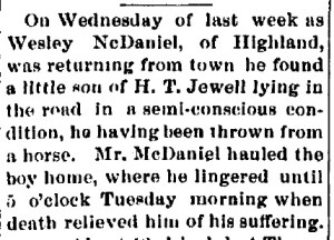 Jewell, Henry T. - Son's death, 1893