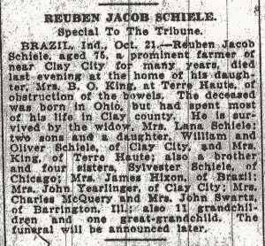 Schiele, Reuben - Obituary, 1931 (cropped)