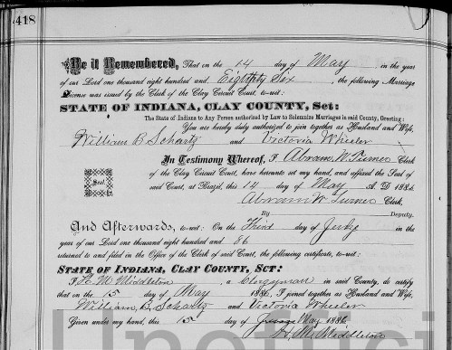 Schwartz, William & Victoria Wheeler - Marriage, 1886