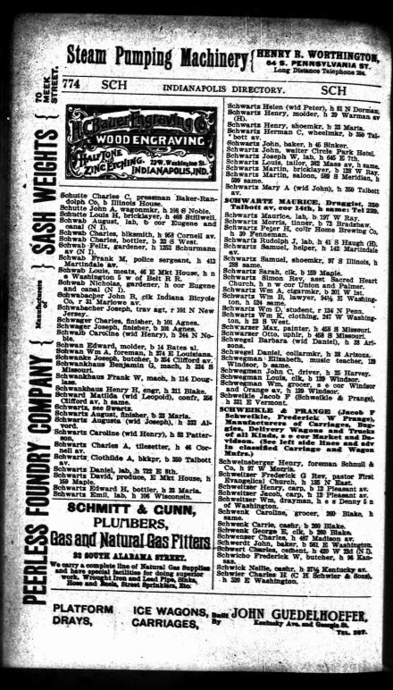Schwartz, W. B. - Indianapolis directory, 1896