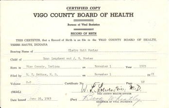 Foster, Gladys - Birth, 1905