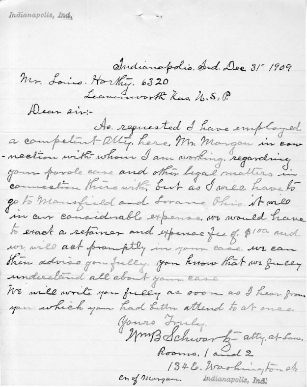 Schwartz, W. B. - 1909-12-31 Letter