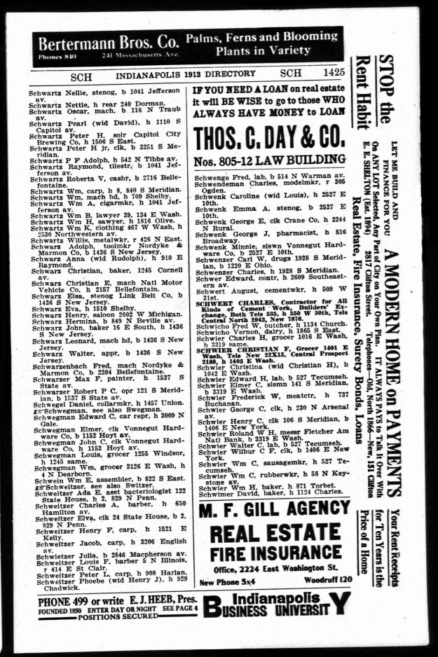 Schwartz, W. B. - Indianapolis directory, 1913
