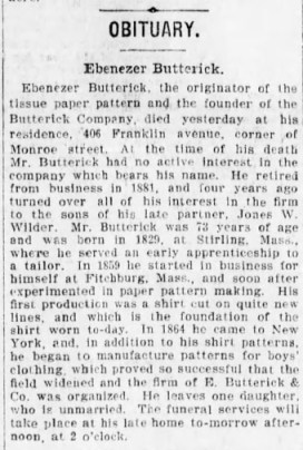 Butterick, Ebenezer - Obituary, 1903