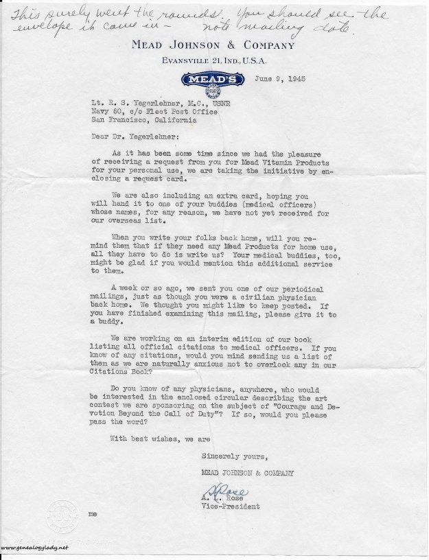 1945-08-23 (GRY) #2 Mead Johnson letter